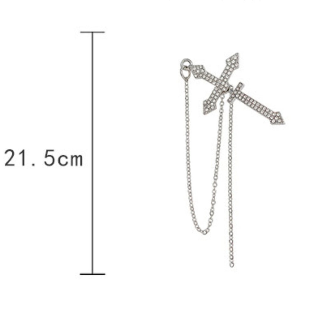 💙Rhinestones Cross Earrings Single Ear Climber - Picture 3 of 11